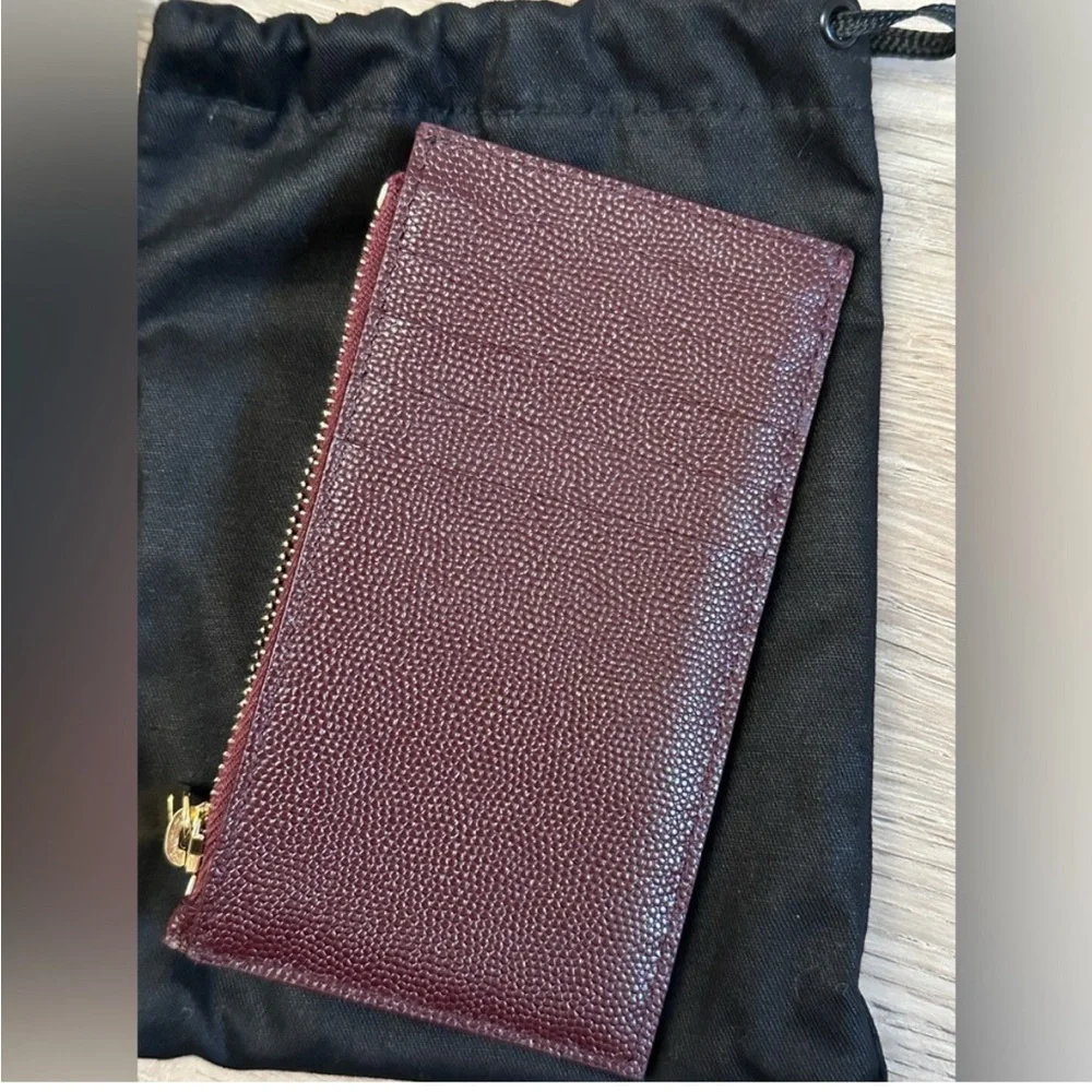 Yves Saint Laurent Burgundy Quilted Leather Card Case with Gold Logo - Picture 5 of 9